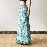 Blue Rose Pinted Long Skirt